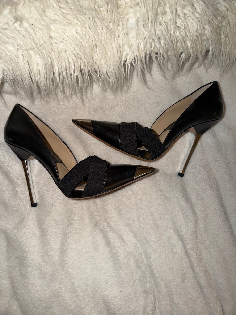 Michael Kors Collection Black Pointed Toe Pumps with Silver Metal Caps - Picture 7 of 8